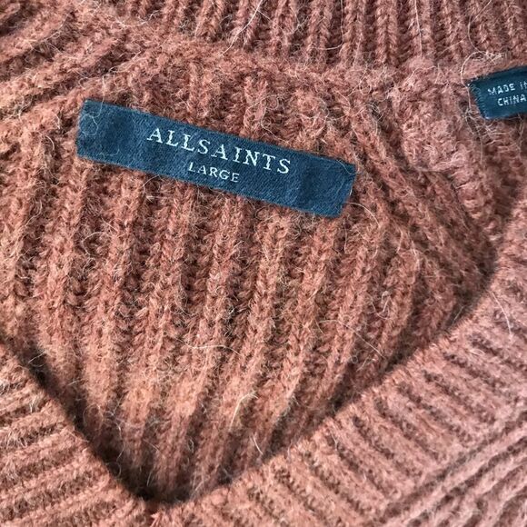 All Saints Brown Neutral Wool V Neck Chunky Knit Sweater Pullover - Picture 8 of 9